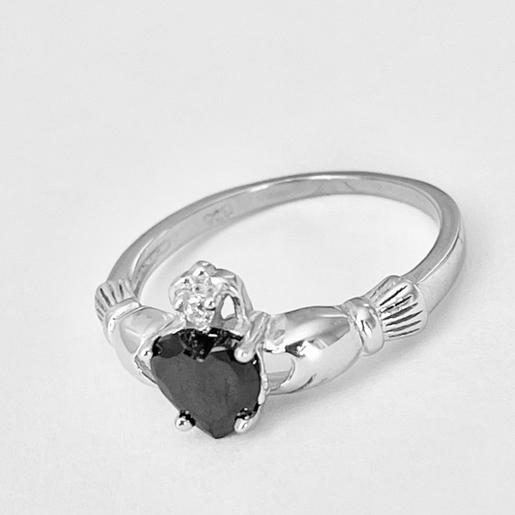 Sterling Silver Claddagh Black CZ Ring, Silver Rings, Irish Ring, Heart Ring - Picture 16 of 16